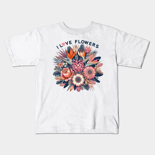 I LOVE FLOWERS FUNNY CUTE GIFT Kids T-Shirt by miskel